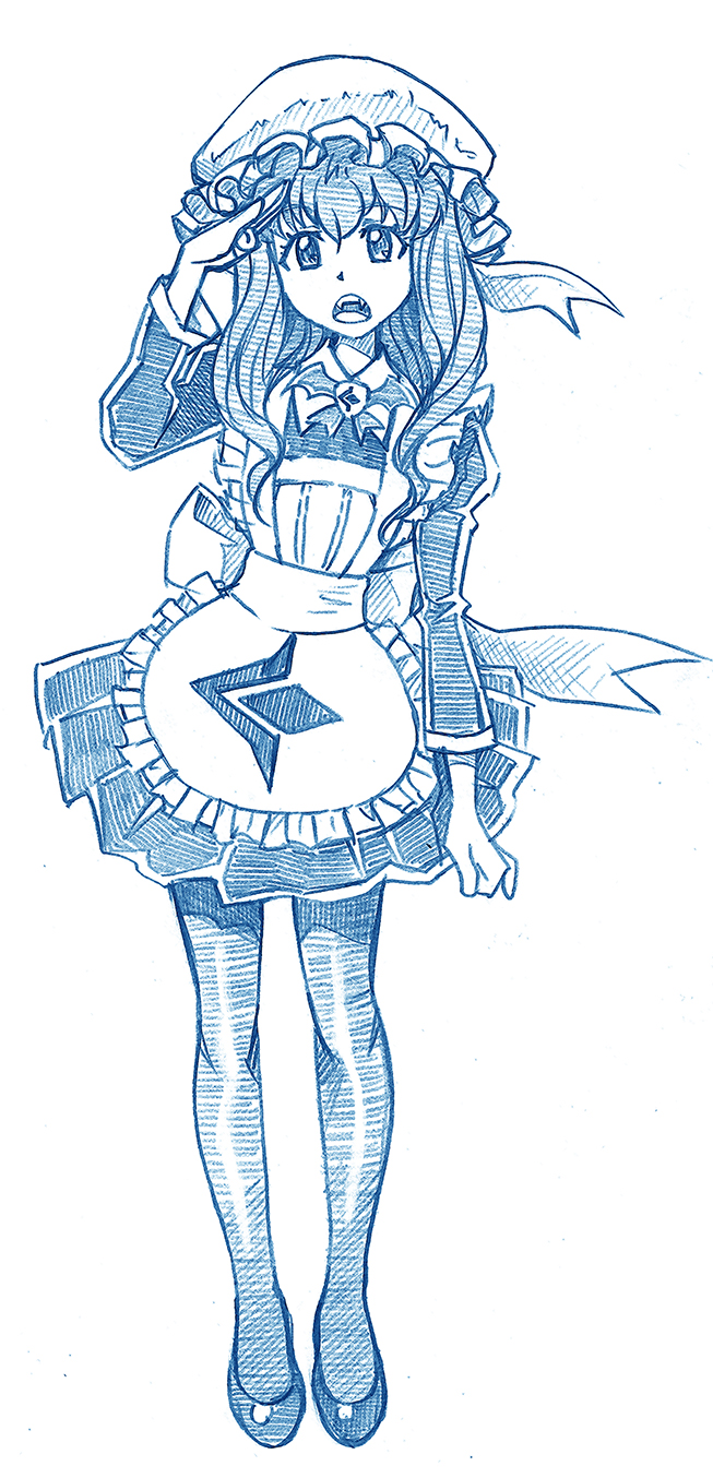 1girl, aoki_hagane_no_arpeggio, apron, bbb_(friskuser), commentary_request, dress, drill_hair, frilled_apron