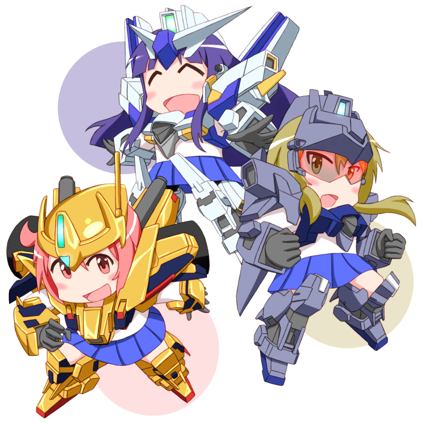 3girls, :d, ^_^, ^o^, blonde_hair, chibi, closed_eyes, delta_gundam_kai