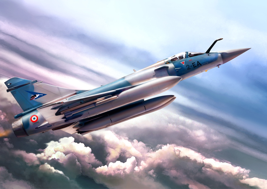 absurdres, aircraft, airplane, ascending, clouds, fighter_jet, flying, fuel_tank