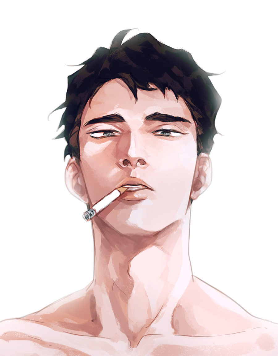 1boy, black_eyes, black_hair, cigarette, collarbone, emel_muziro, haikyuu!!, lips