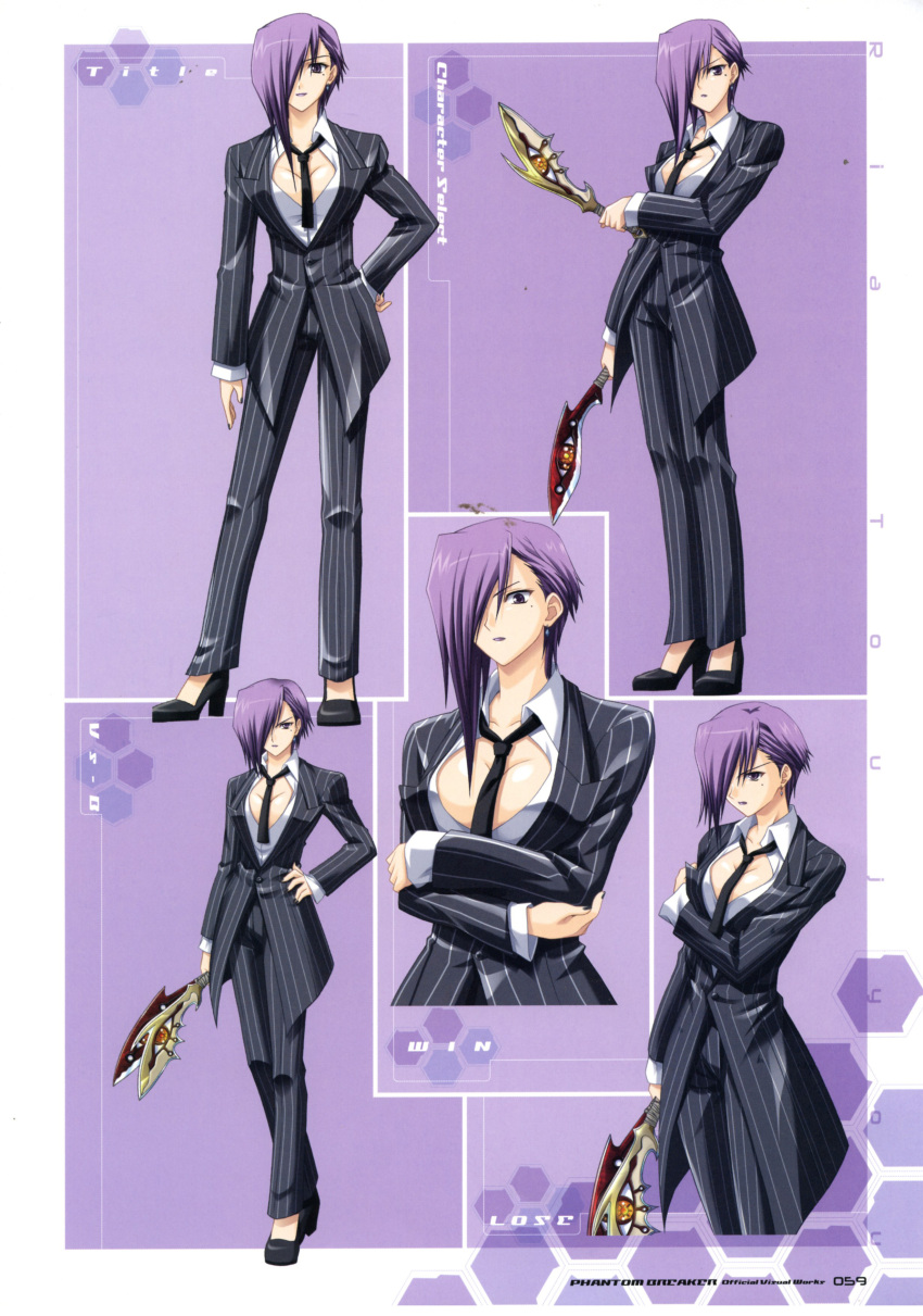 1girl, absurdres, breasts, cleavage, dual_wielding, earrings, formal, full_body