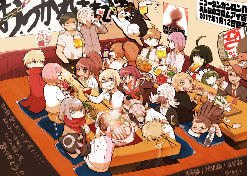 +_+, 6+boys, 6+girls, afro, ahoge, alcohol, andou_ruruka, android