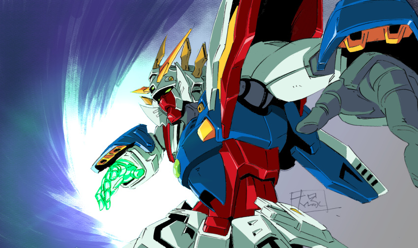 commentary_request, g_gundam, gundam, highres, ken'oo, mecha, no_humans, shining_finger, shining_gundam