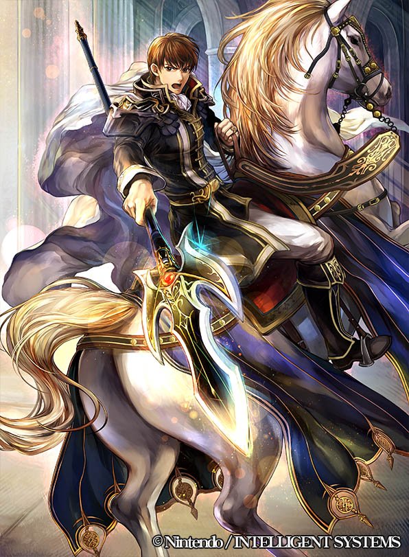 1boy, boots, brown_eyes, brown_hair, cape, company_name, cuan_(fire_emblem), fire_emblem