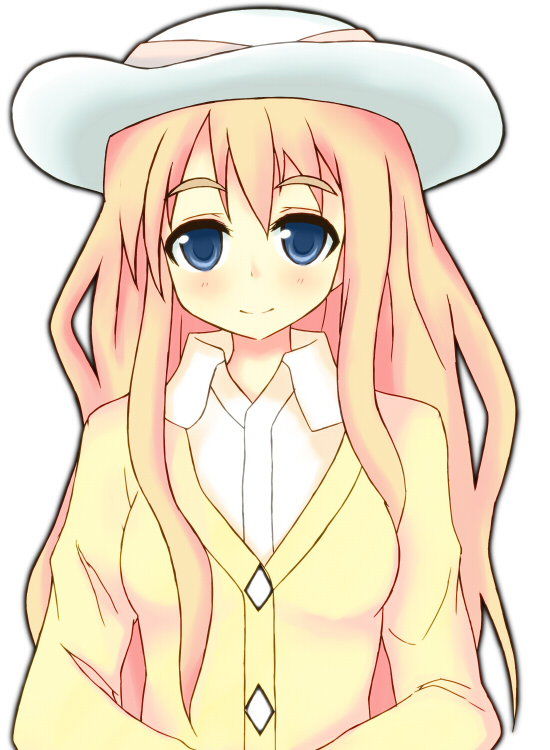 blush, brown_hair, hat, k-on!, kagami_yuu, kotobuki_tsumugi, long_hair, smile