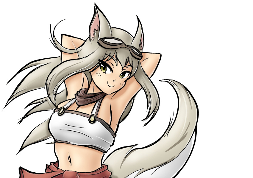 1girl, animal, animal_ears, breasts, cat_ears, cleavage, fox, fox_ears