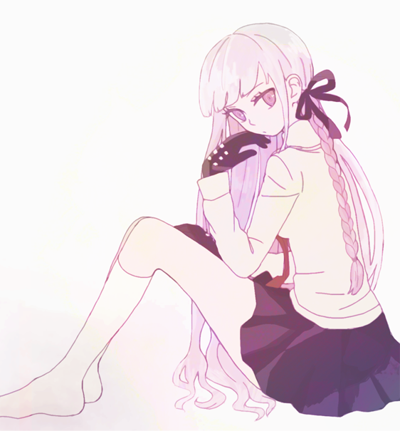 1girl, braid, dangan_ronpa, dangan_ronpa_1, gloves, hair_ribbon, kirigiri_kyouko, long_hair