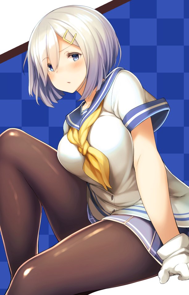 1girl, blue_eyes, breasts, checkered, checkered_background, commentary_request, eyebrows, eyebrows_visible_through_hair
