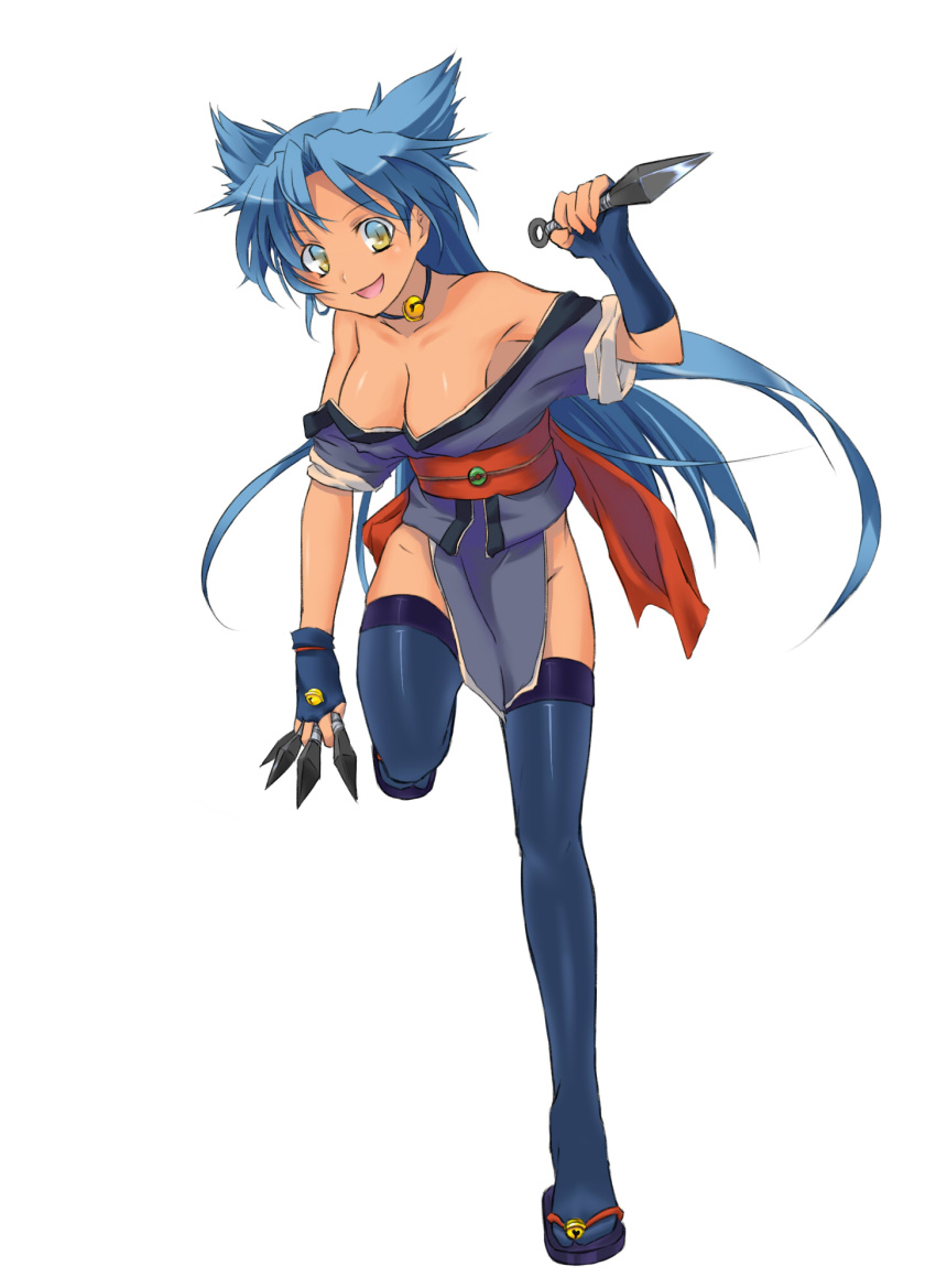 1girl, ari_yi, bare_shoulders, bell, blue_hair, breasts, cleavage, collar
