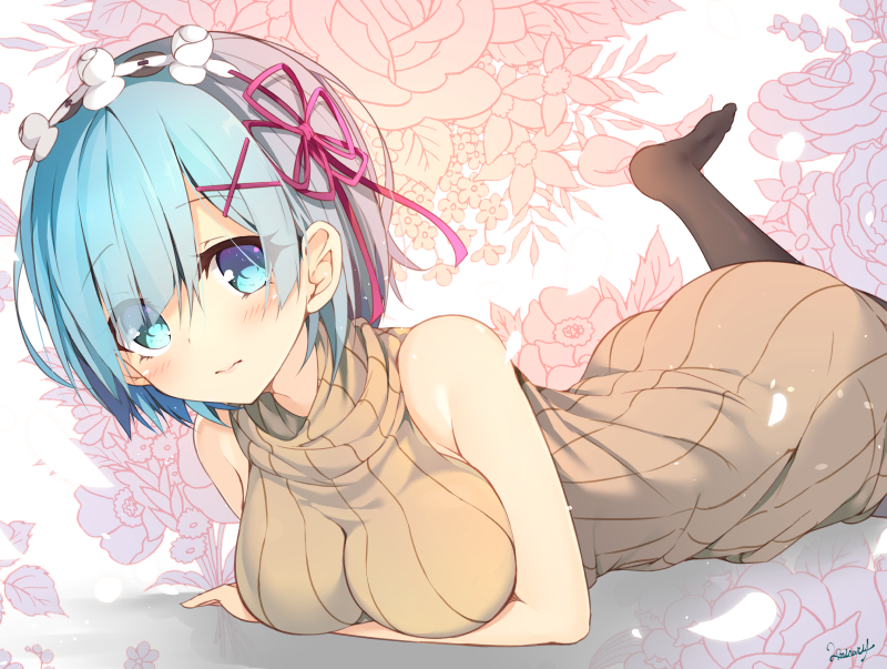 1girl, alternate_costume, bangs, bare_arms, bare_shoulders, black_legwear, blue_eyes, blue_hair