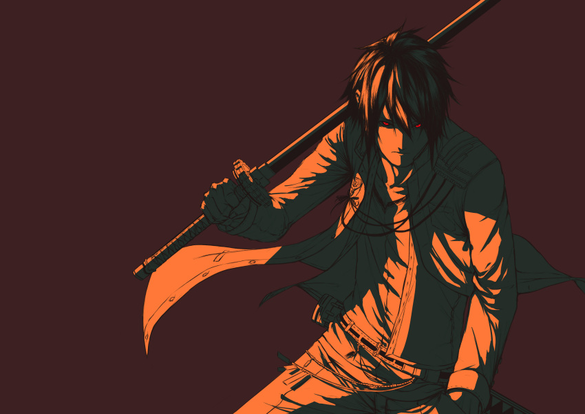absurdres, admiral_(kantai_collection), furuhara, highres, kantai_collection, monochrome, red, red_eyes, sword, tagme, weapon