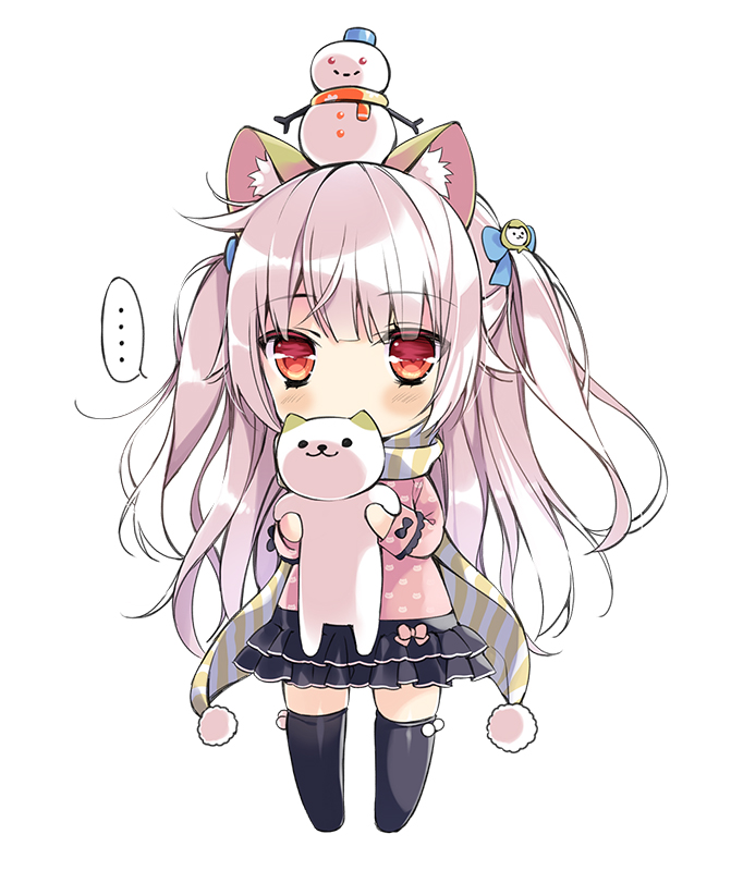 1girl, :3, animal_ears, bangs, black_legwear, bow, cat, cat_ears