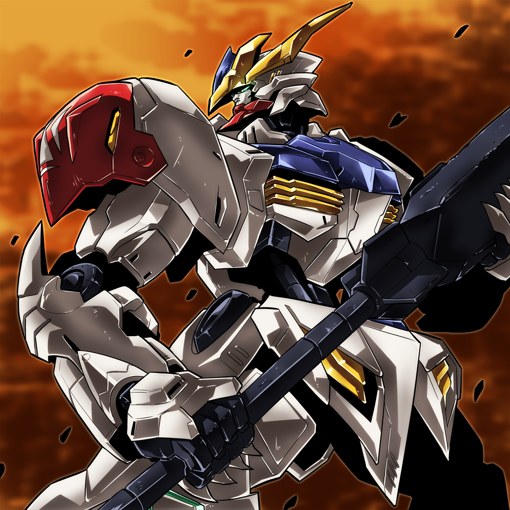 green_eyes, gundam, gundam_barbatos, gundam_tekketsu_no_orphans, kouichi_(kouichi-129), mace, mecha, no_humans