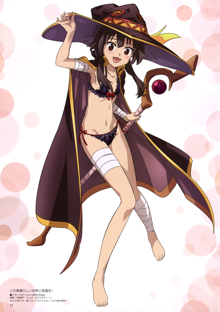 1girl, absurdres, bandages, barefoot, black_bra, black_hair, black_panties, bra