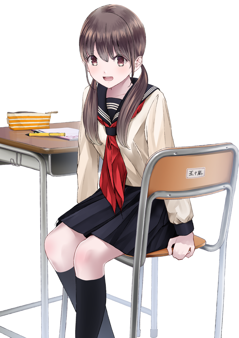 1girl, brown_eyes, brown_hair, chikuwa_(glossymmmk), long_hair, school_uniform, twintails