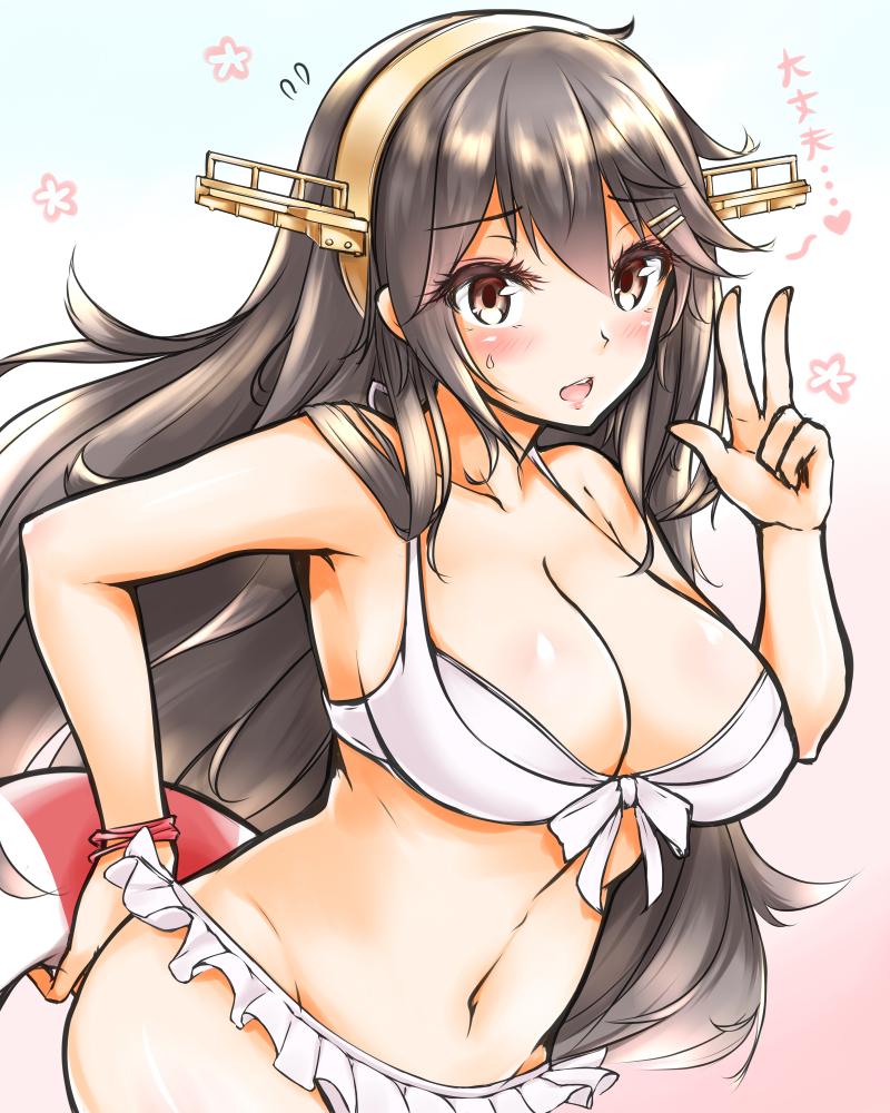 1girl, bikini, blush, breasts, brown_eyes, brown_hair, cleavage, geckolion