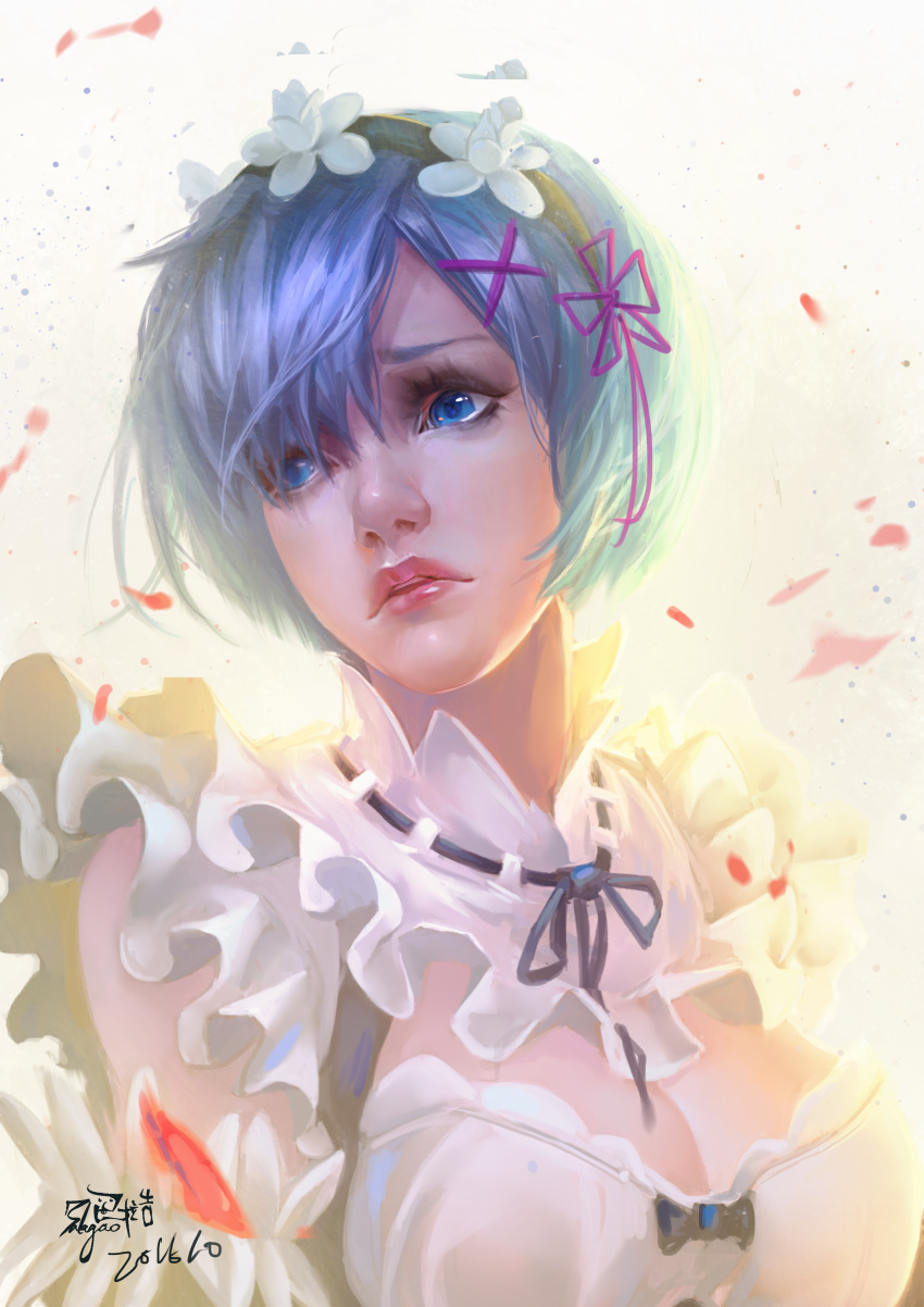 1girl, absurdres, blue_hair, flower, hair_flower, hair_ornament, highres, hung_wan_yu