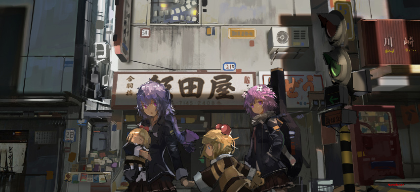 blonde_hair, blue_eyes, d-pad, doll, guitar_case, hair_ornament, highres, instrument_case
