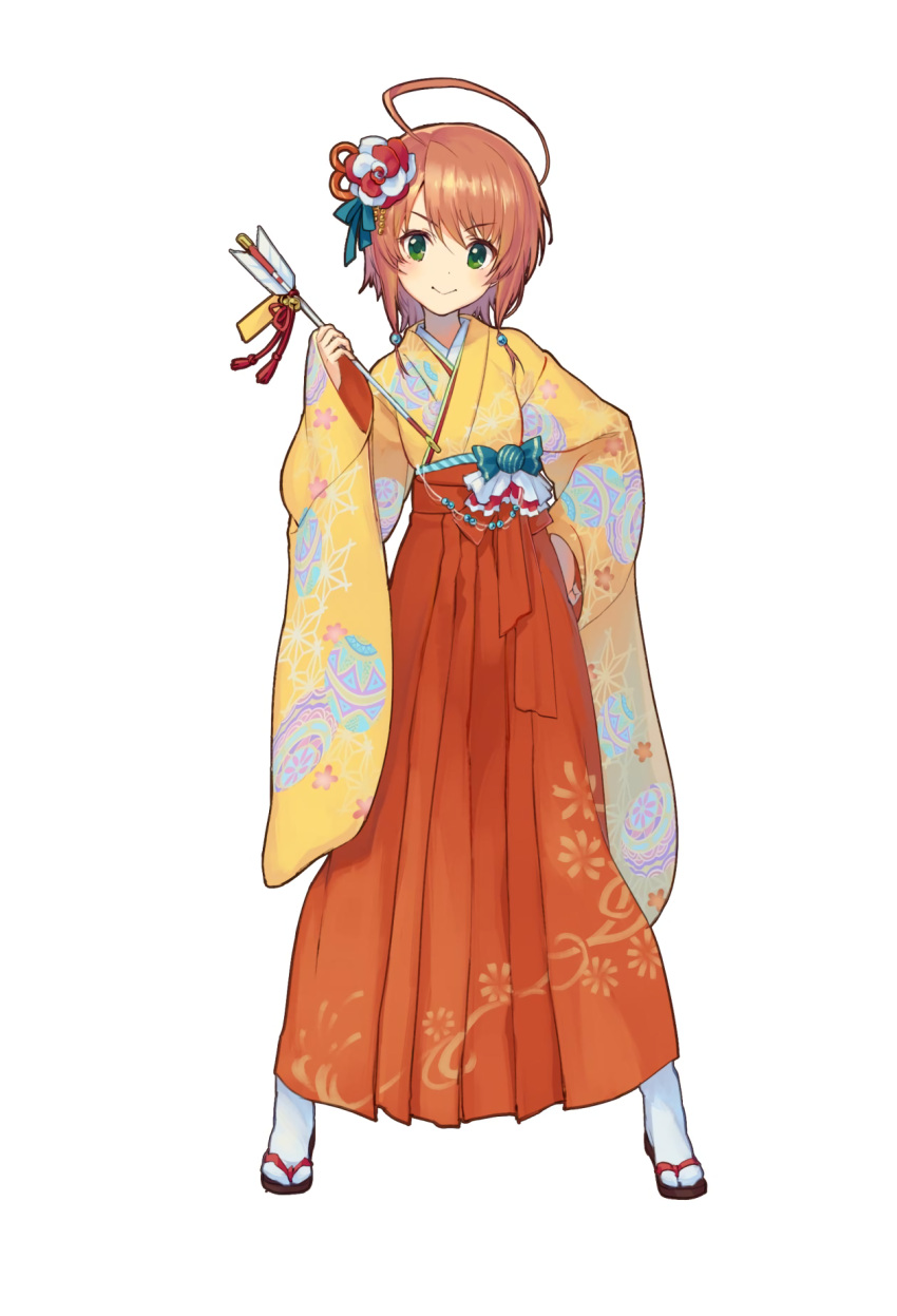 1girl, ahoge, arrow, artist_request, breasts, contrapposto, flower, full_body