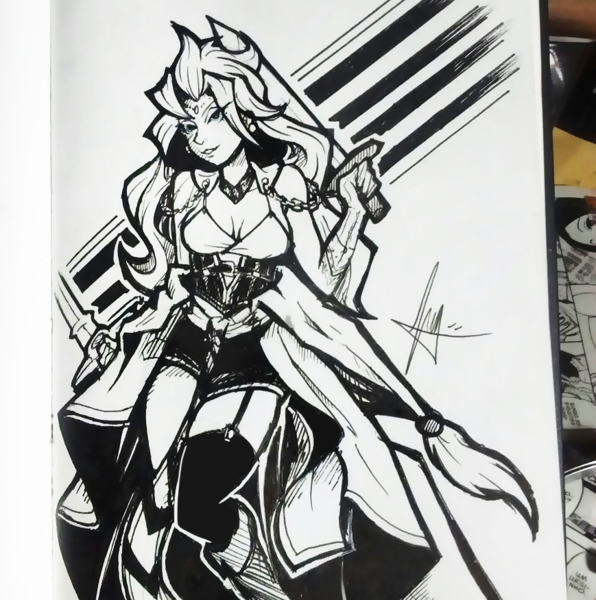 1girl, artemmisya, cerimonial_armor, corset, dress, dress_armor, dual_wield, garterbelt