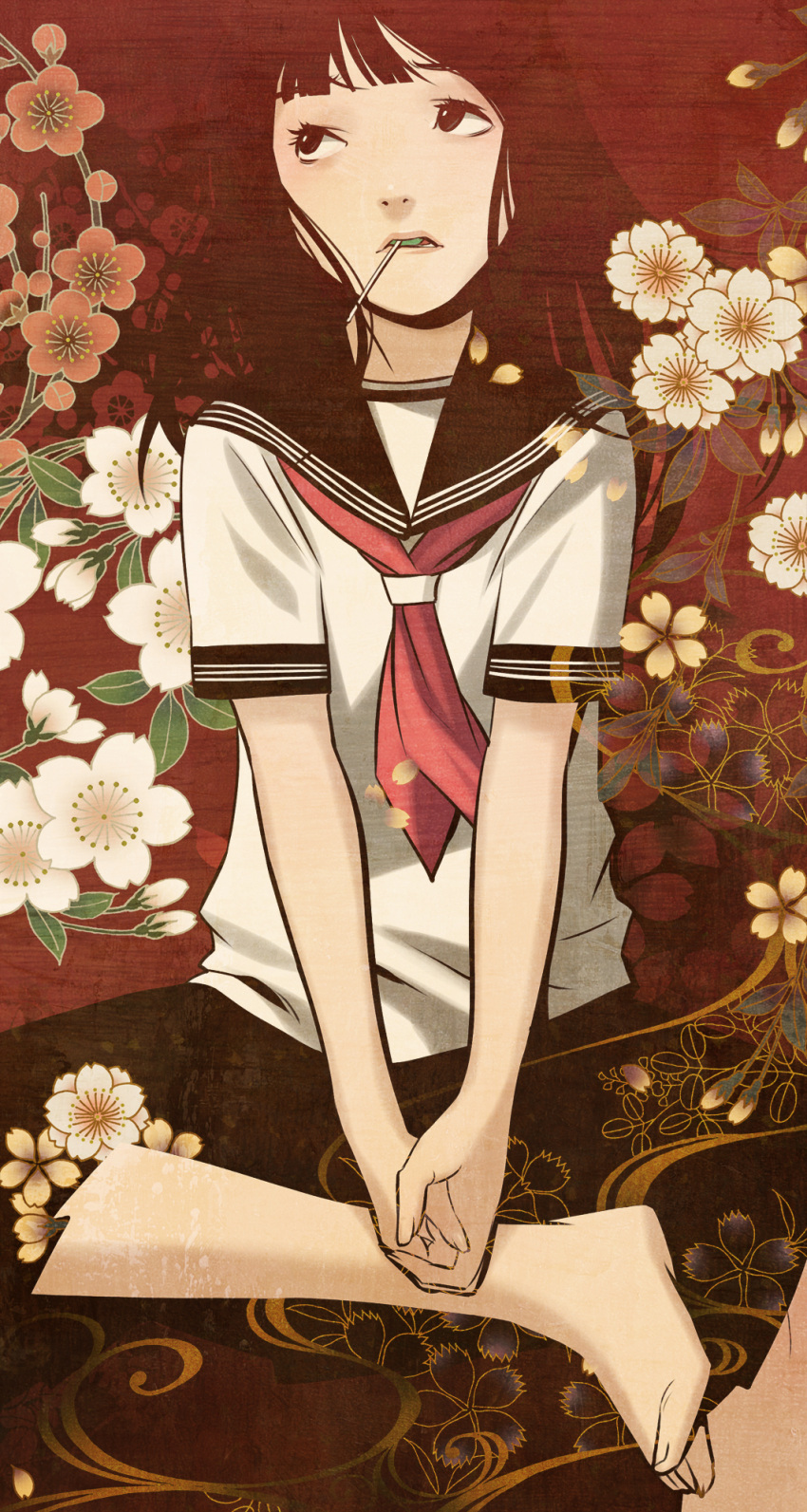 candy, feet, flower, hands, highres, lollipop, original, school_uniform