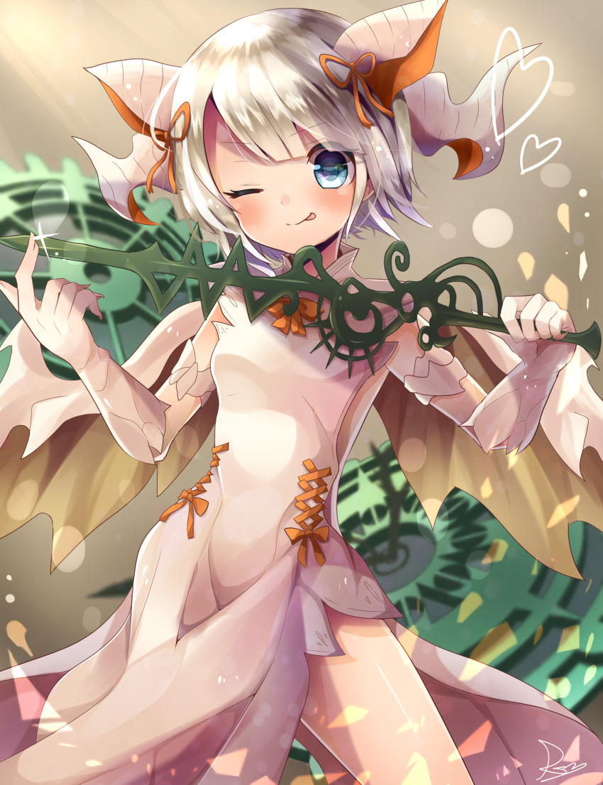 1girl, ;p, absurdres, bare_shoulders, blonde_hair, blue_eyes, blush, clock