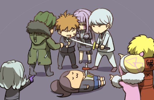 4boys, 4girls, ahoge, andou_ruruka, aramaki_scaltinof, asahina_aoi, beanie, blonde_hair