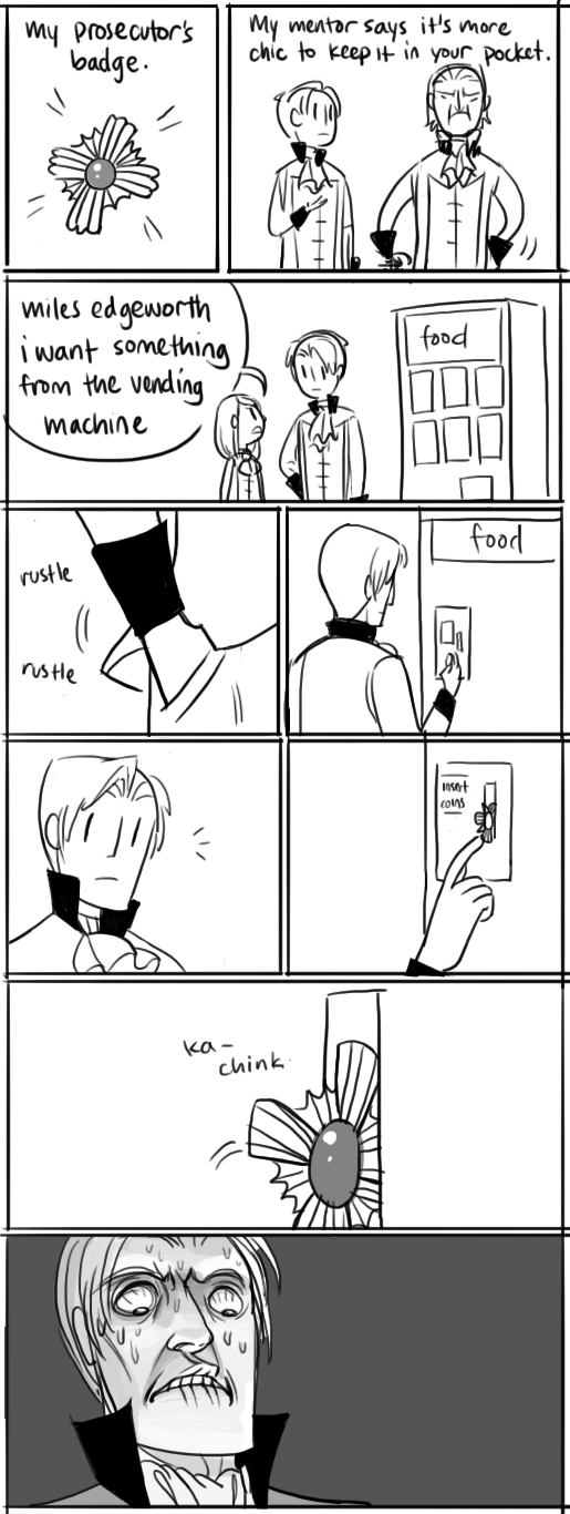 1girl, 2boys, badge, biting, comic, english, gyakuten_saiban, highres