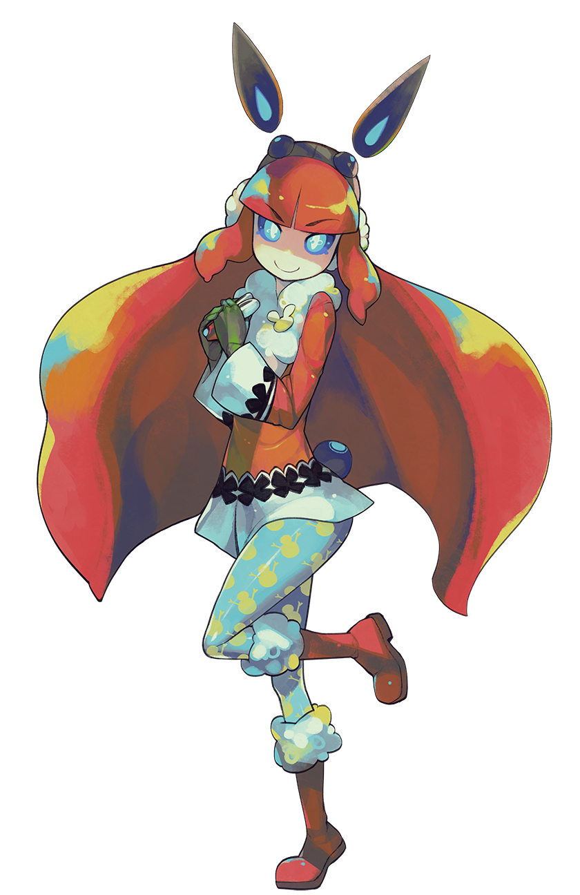 1girl, alpha_transparency, bangs, blue_eyes, blue_revolver, blunt_bangs, boots, earmuffs