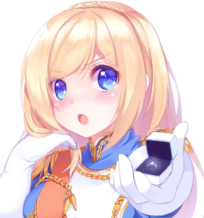 1girl, aiguillette, blonde_hair, blue_eyes, blush, braid, crown_braid, epaulettes