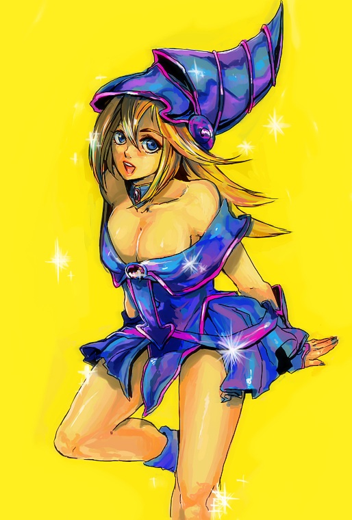 blue_eyes, breasts, choker, cleavage, dark_magician_girl, meg_ru, smile, yu-gi-oh!, yuu-gi-ou, yuu-gi-ou_duel_monsters