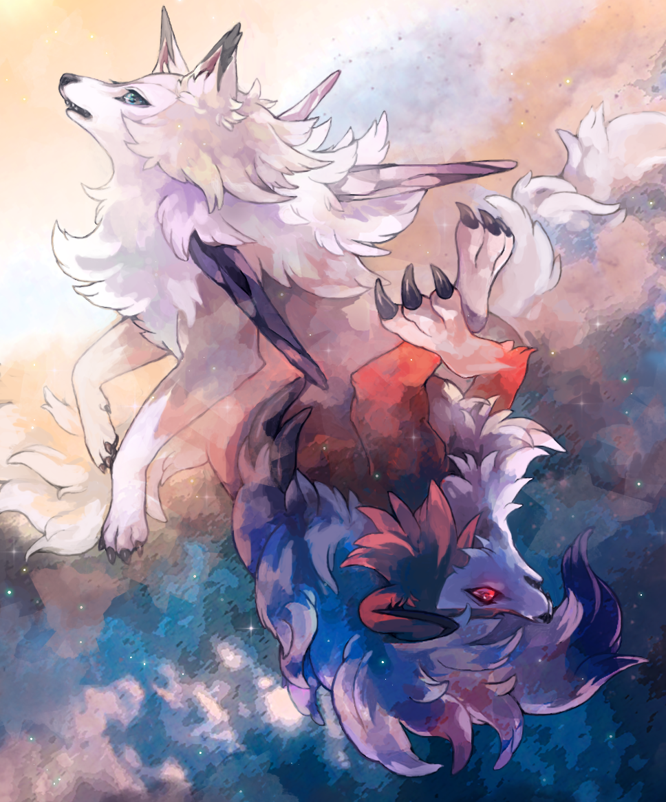 alternate_form, animal, animal_ears, blue_eyes, brown_fur, fangs, lycanroc, lycanroc_(midday)