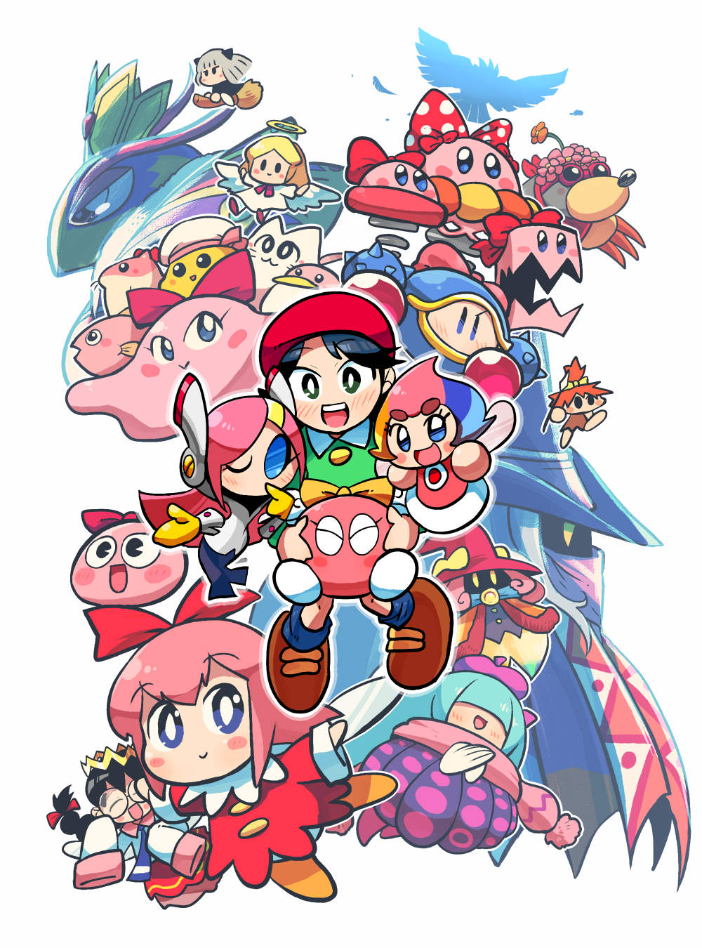 6+girls, adeleine, adventures_of_lolo, angel_(kirby), armor, beret, bird, black_hair