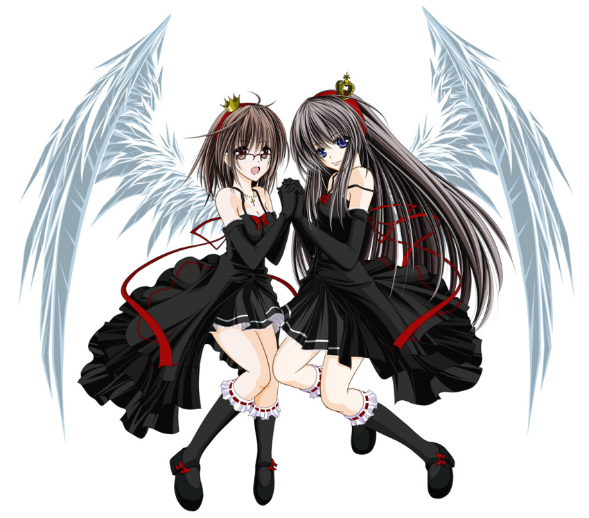 glasses, multiple_girls, original, wings, yuuki_(kanranseki), yuuki_(pixiv)