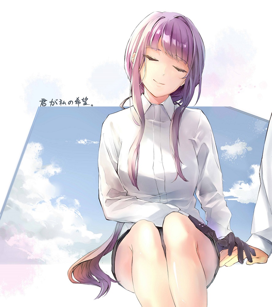 1girl, closed_eyes, dangan_ronpa, dangan_ronpa_3, gloves, head_tilt, holding_hands, kirigiri_kyouko