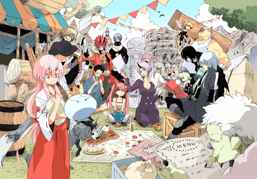 benimaru_(tensei_shitara_slime_datta_ken), blonde_hair, blue_eyes, blue_hair, braid, brown_hair, coat, diablo_(tensei_shitara_slime_datta_ken), fairy, gabil_(tensei_shitara_slime_datta_ken), gerudo_(tensei_shitara_slime_datta_ken), goblin, gobuta_(tensei_shitara_slime_datta_ken), hakama, hakurou_(tensei_shitara_slime_datta_ken), horn, horns, japanese_clothes, kurobe_(tensei_shitara_slime_datta_ken), lizard, long_hair, makkamu, map, milim_nava, orc, pink_hair, purple_hair, ramirisu, ranga_(tensei_shitara_slime_datta_ken), red_eyes, redhead, rigurudo_(tensei_shitara_slime_datta_ken), rimuru, shion_(tensei_shitara_slime_datta_ken), shuna_(tensei_shitara_slime_datta_ken), slime, souei_(tensei_shitara_slime_datta_ken), tensei_shitara_slime_datta_ken, twintails, veldora_(tensei_shitara_slime_datta_ken), violet_eyes, white_hair, wolf