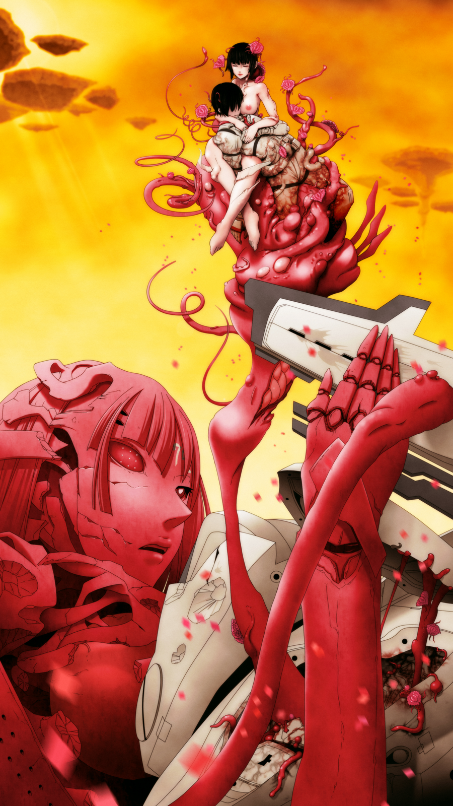 1boy, 1girl, alien, benisuzume_(gauna), commentary_request, gauna, gauna_491, highres