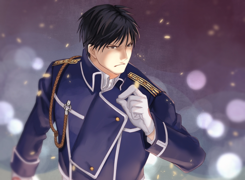 1boy, black_eyes, black_hair, fullmetal_alchemist, gloves, long_sleeves, looking_away, male_focus