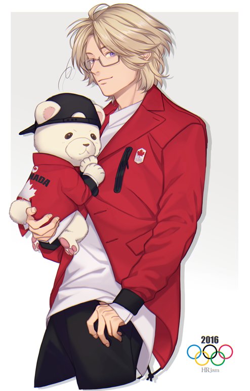 1boy, 2016_summer_olympics, animal, artist_name, axis_powers_hetalia, baseball_cap, bear, blonde_hair