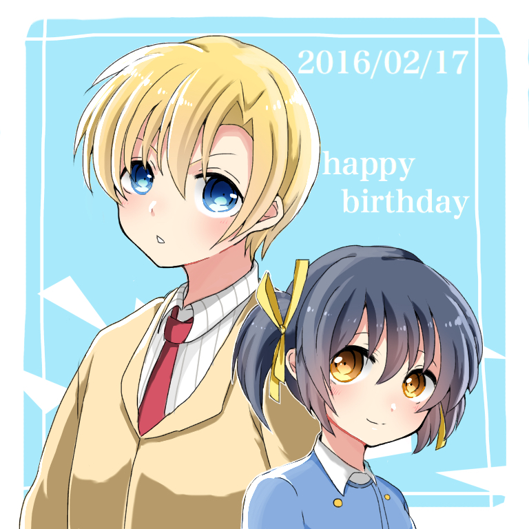 1boy, 1girl, black_hair, blonde_hair, blue_eyes, brother_and_sister, clannad, daamiyan