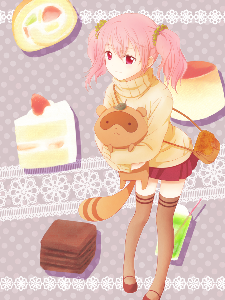 1boy, 1girl, animalization, arya_(tianhua), brown_legwear, cake, food, hair_between_eyes