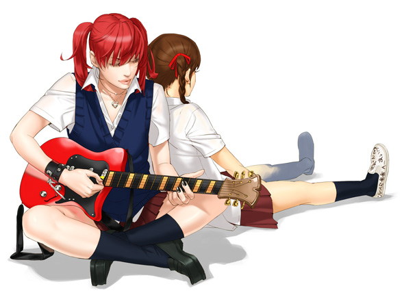 aigle, candy_cane_(rumble_roses), fugi_jis, guitar, instrument, redhead, rumble_roses, school_uniform