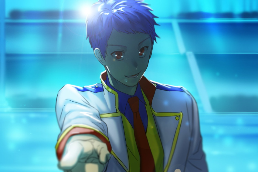 1boy, blue_hair, blurry, ichijou_shin, idol, king_of_prism_by_prettyrhythm, kono59417, looking_at_viewer