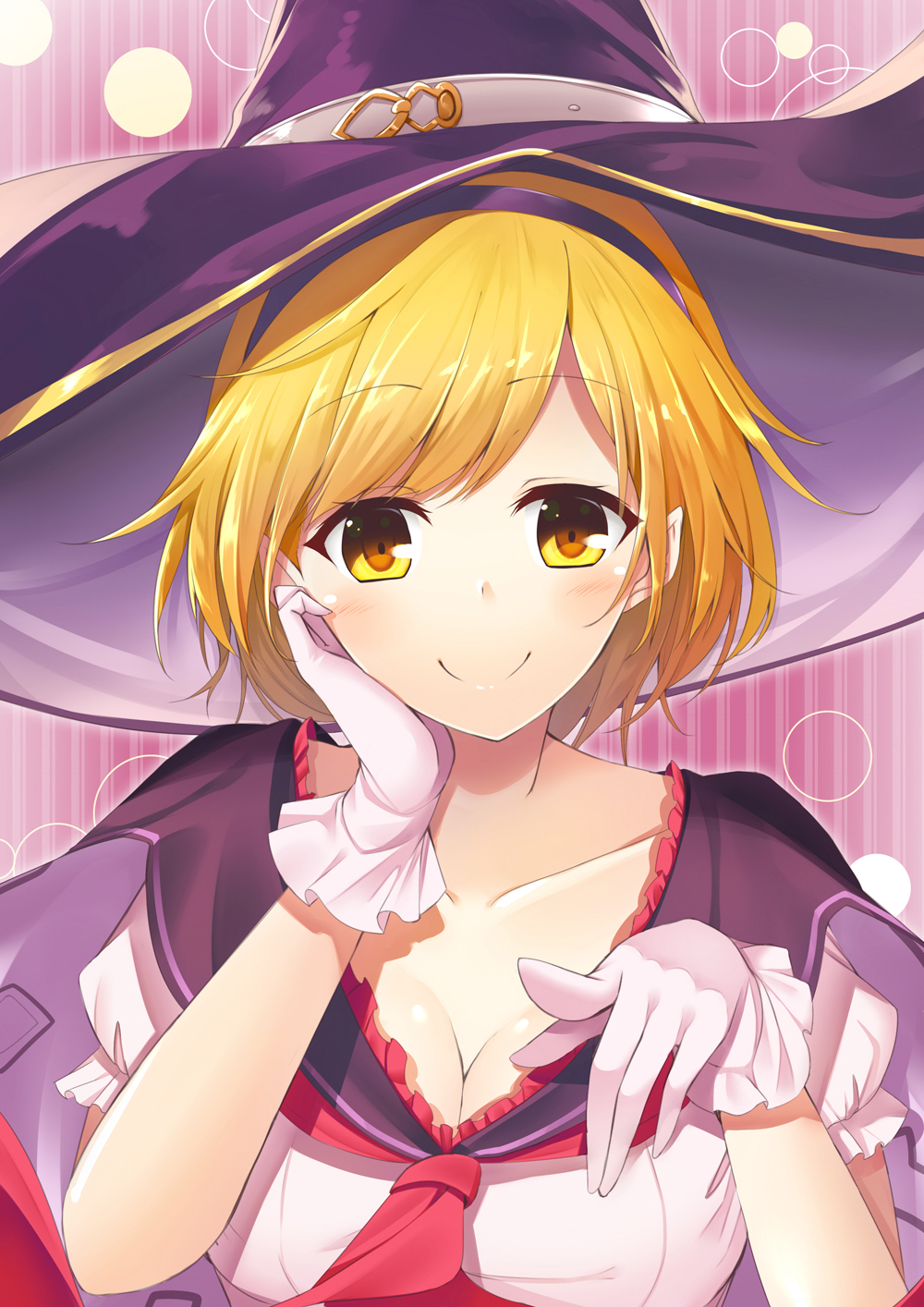 1girl, blonde_hair, breasts, cleavage, djeeta_(granblue_fantasy), gloves, granblue_fantasy, hairband