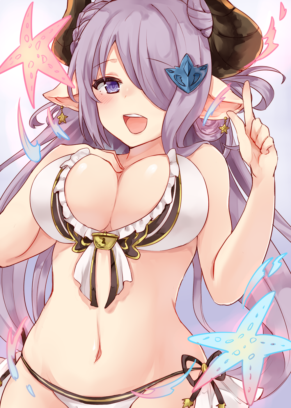 1girl, bikini, blush, braid, breasts, chiune_(yachi), cleavage, doraf