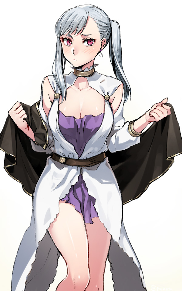 1girl, belt, black_clover, earrings, jewelry, long_hair, noelle_silva, silver_hair