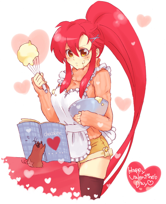 black_legwear, black_thighhighs, book, boota, boots, bowl, frosting, hair_ornament