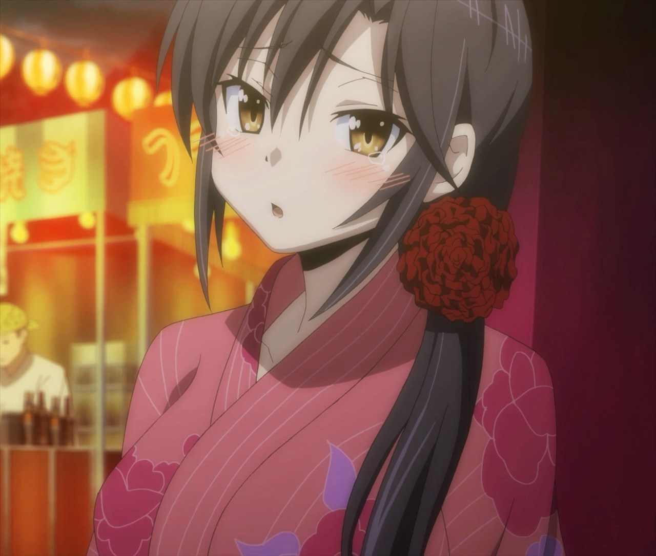 1girl, black_hair, japanese_clothes, kimono, misumi_rin, okusama_ga_seito_kaichou!, ponytail, screencap