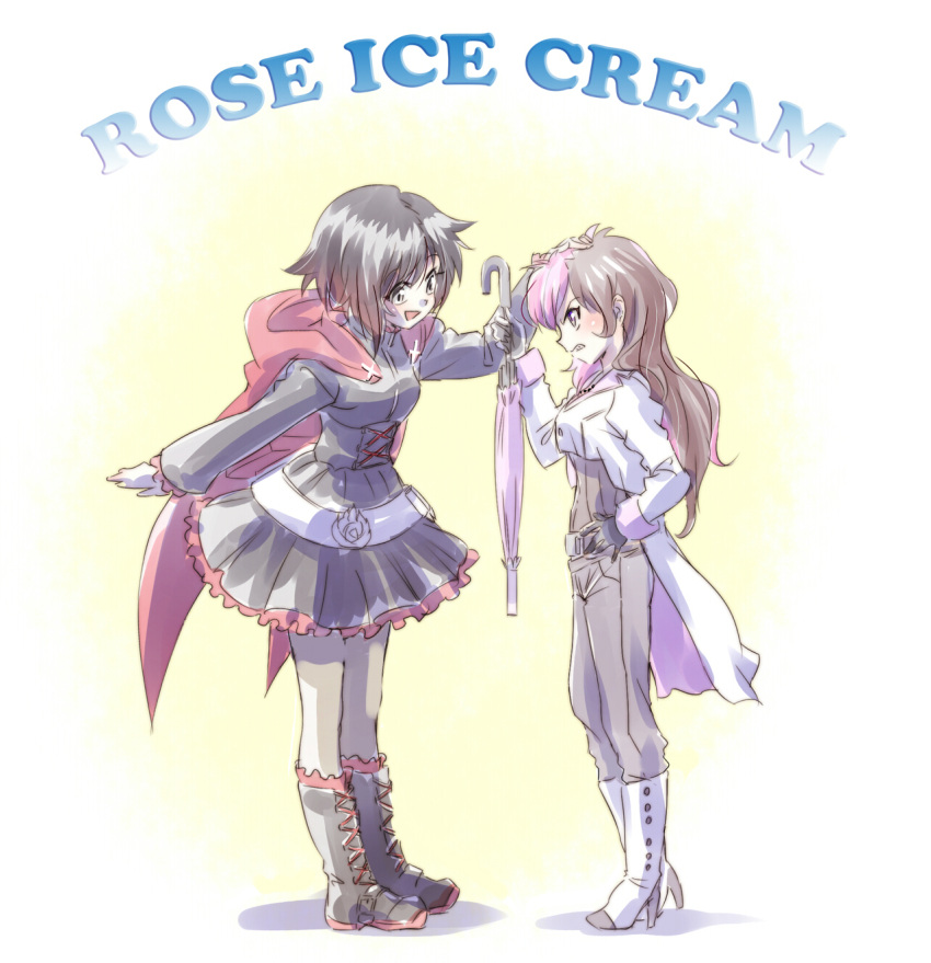angry, english, height_conscious, highres, iesupa, neo_(rwby), parasol, petting