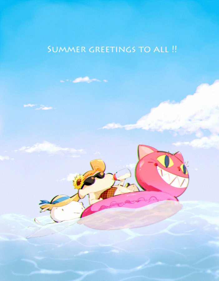 beach, bottle, camisole, clouds, cloudy_sky, crayon_shin-chan, floater, floatie